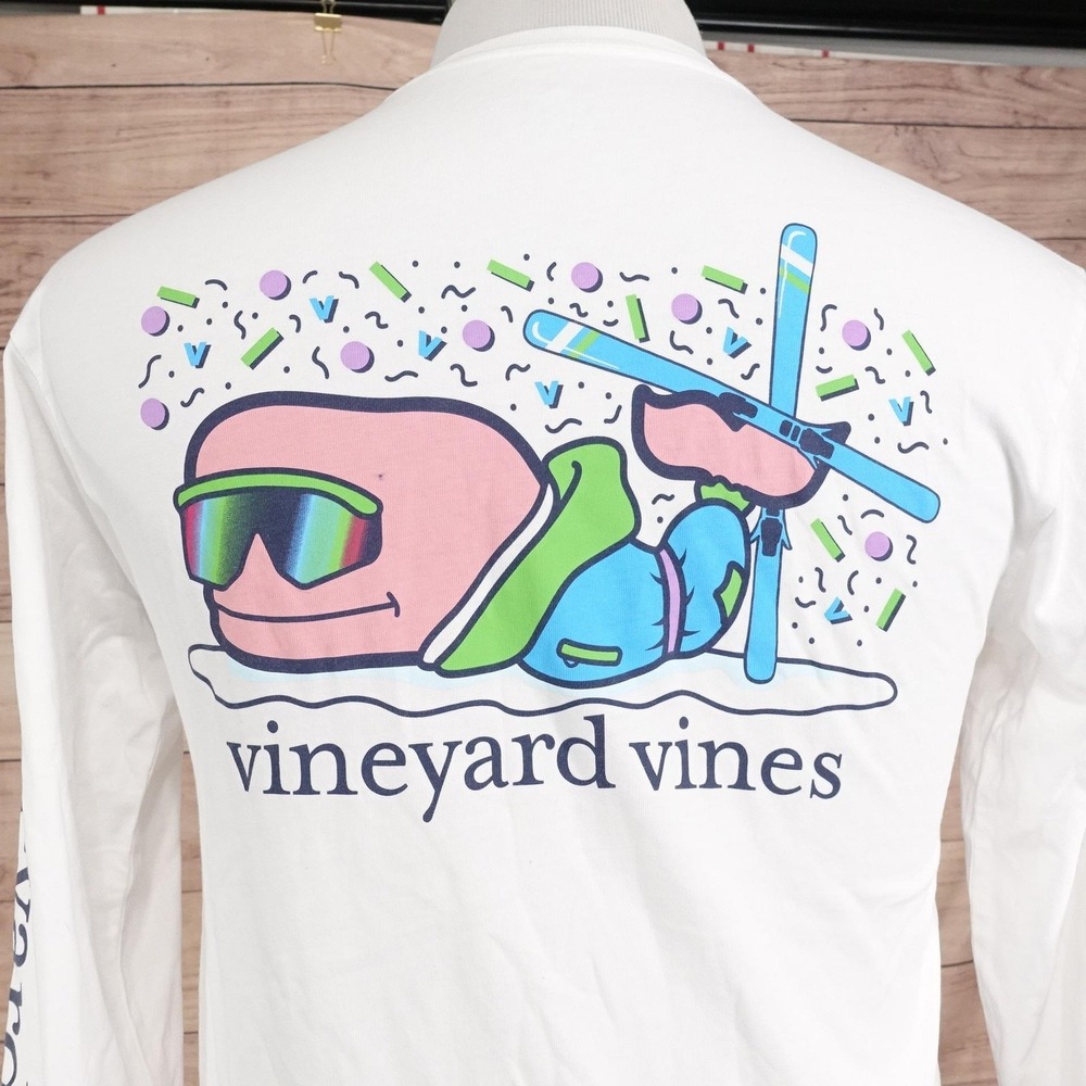 New! Vineyard Vines Shirt Mens XS White Graphic Pocket Long Sleeve Crew Neck